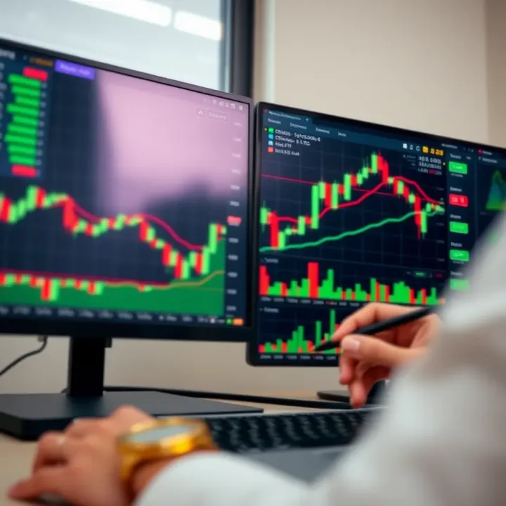 Graphical representation of risk-free trading using a demo account with charts and performance indicators