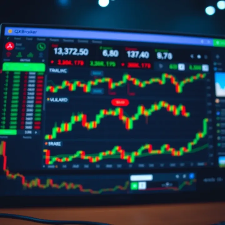 Dashboard interface showing diverse trading instruments on QXBroker platform