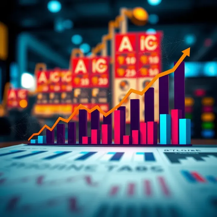 Illustration of business growth elements including financial charts and strategic initiatives