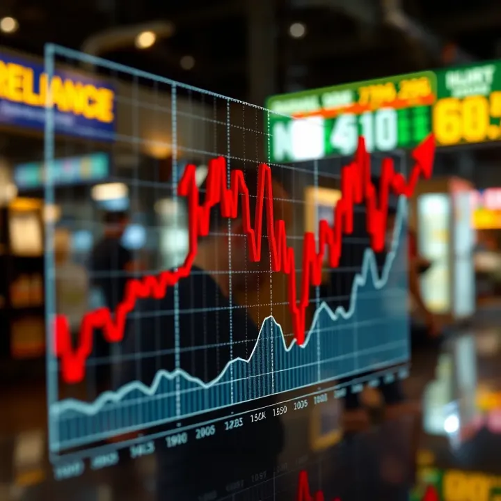 Graph showing upward and downward trends in stock price influenced by market conditions and company projects