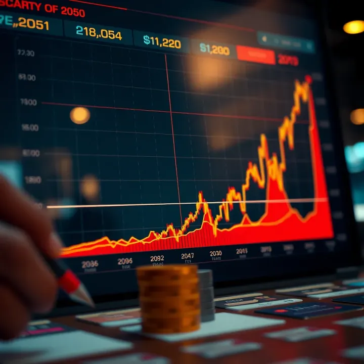Graph showing historical and projected stock price trends of a major corporation over several decades