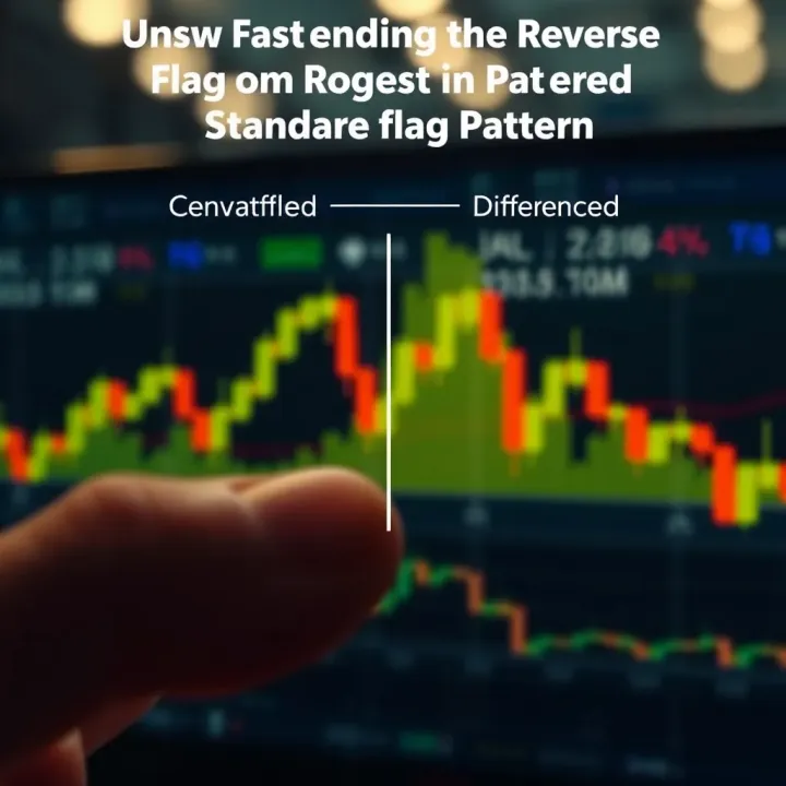 Comparison of reverse flag pattern with standard flag pattern highlighting differences in price movement direction