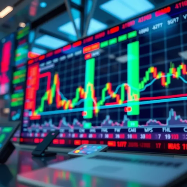 Graphical representation of stock market trends with highlighted trade mirroring from expert traders to novice investors