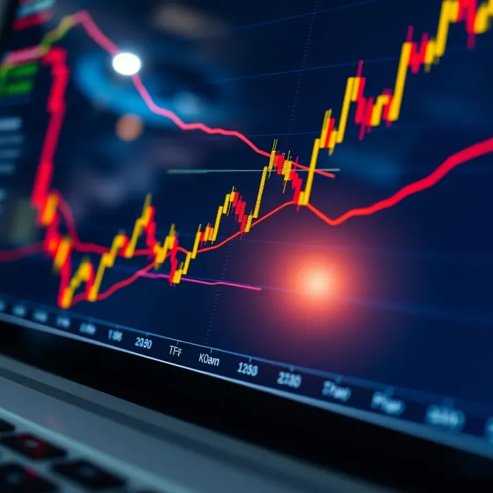 Stock Market Trends on Digital Trading Platform Graph of stock market trends displayed on a digital trading platform