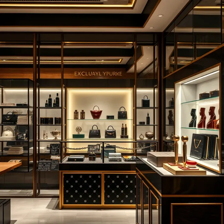 Luxury goods displayed in a high-end boutique illustrating exclusivity