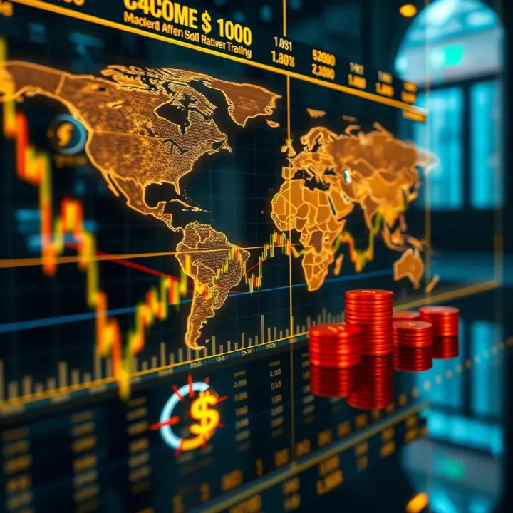 Global economic indicators represented by charts and symbols affecting gold rate trends