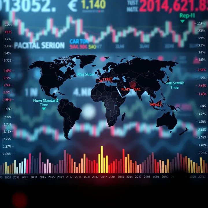World map highlighting major forex trading centers showing session times in Indian Standard Time