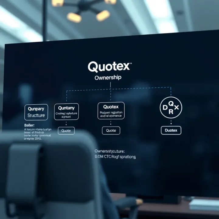 Diagram showing the ownership structure and company registration details of Quotex