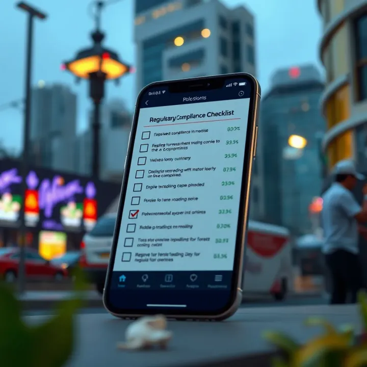 Illustration showing regulatory compliance checklist for forex trading apps in India