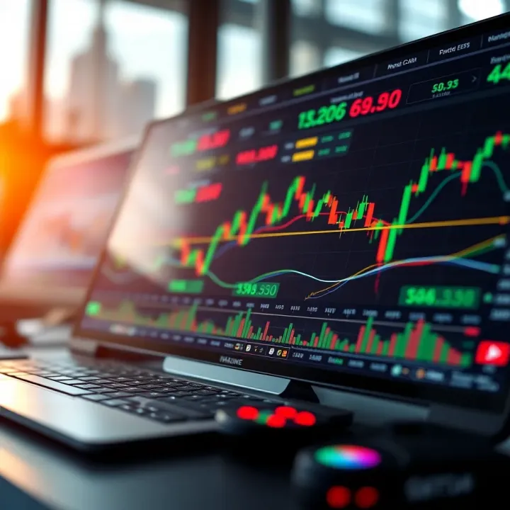 Overview of a digital trading platform interface with charts and market data