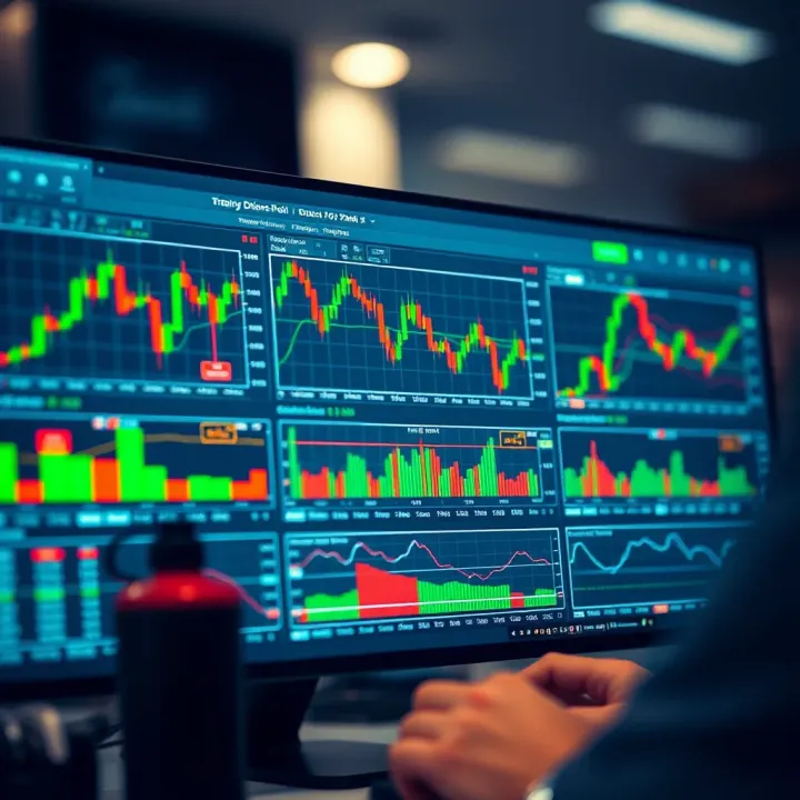 TradingView interface displaying various technical analysis charts and indicators for binary options