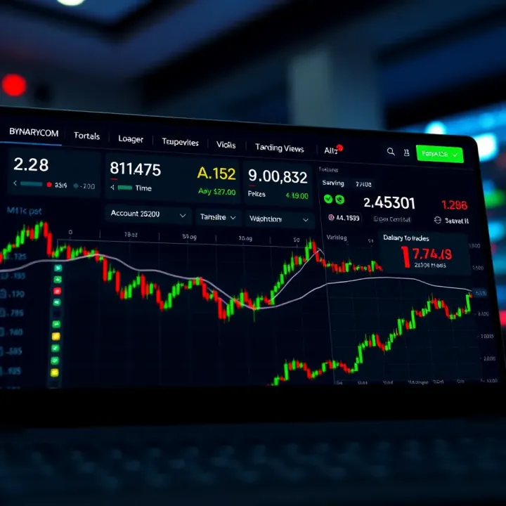 Binary.com Platform Dashboard with Trading Features Binary.com platform dashboard showcasing trading options, account overview, and market data for informed decisions